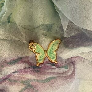 Fern Charm Butterfly in Green and Crème Swirl Enamel, GoldTone Stainless Steel